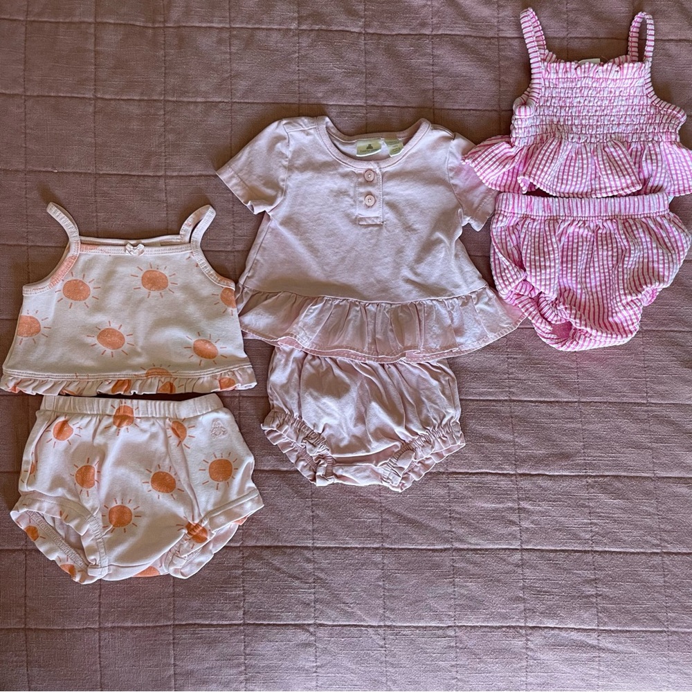 Baby Gap 0-3m Lot of 3, 2-piece Outfits Pink Sunshine Stripe Shorts Tank Top Tee